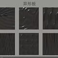 Unique Black Wall Panels Featuring Various Geometric and Wavy Textured Patterns 3d model