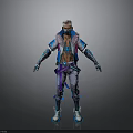 Futuristic Masked Character In Blue Purple Combat Outfit With White Hair