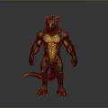 Muscular Mythical Dragon Character With Yellow Chest Scaly Skin And Tail