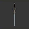 Ornate Medieval Sword With Black Gold Hilt Blue Gem Accents And Silver Blade