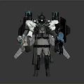 Futuristic Sci Fi Character In Mechanical Armor With Weapons And Backpack Devices