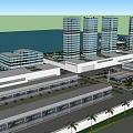 Modern Office Building With High Rise Buildings Entrance Palm Trees Canopy And Signage