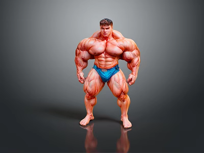 Muscular Male Bodybuilder Showing Well Developed Arms And Legs In Blue Trunks 3d model