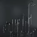 Modern Chrome Bathroom Shower Components Including Various Handheld Sprayers And Overhead Heads 3d model