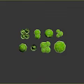 3D Rendered Green Trees with Brown Trunks Different Sizes and Ground Reflections on Gray Background