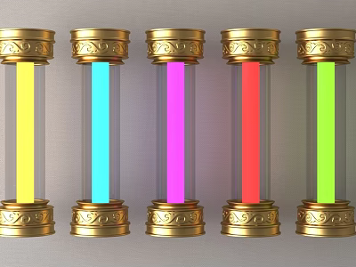 Colorful Decorative Lamps With Golden Ornate Bases Transparent Cylinders And Vibrant Lights 3d model