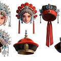 Traditional Chinese Peking Opera Ornament With Beaded Tassels Red Blue Decor And Intricate Design
