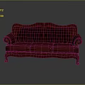 Red Leather Three Seater Sofa With Carved Details Curved Arms And Decorative Legs