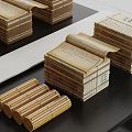 Traditional Chinese Bamboo Slips Books Stacked and Unfolded on Black Table
