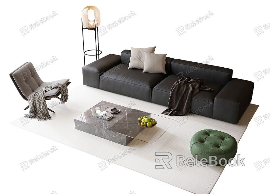 Modern Sofa Coffee Table Combination Coffee Table Leather Sofa Leisure Chair model