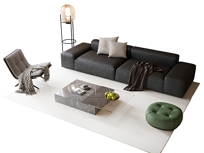 Modern Sofa Coffee Table Combination Coffee Table Leather Sofa Leisure Chair model