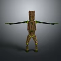 Wooden Humanoid Creature Character With Tree Bark Texture And Green Luminous Elements