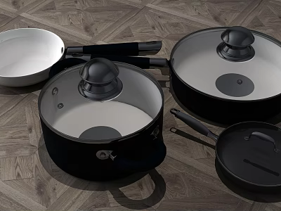 High Quality Modern Kitchen Cookware Set With Non Stick Pans And Lids 3d model