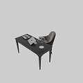 Modern Office Desk With Brown Upholstered Chair Glass Globe Lamp Notebook And Decorative Tray