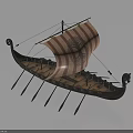 Viking Warriors Sailing Longship With Red White Striped Sail And Dragon Motif On Hull