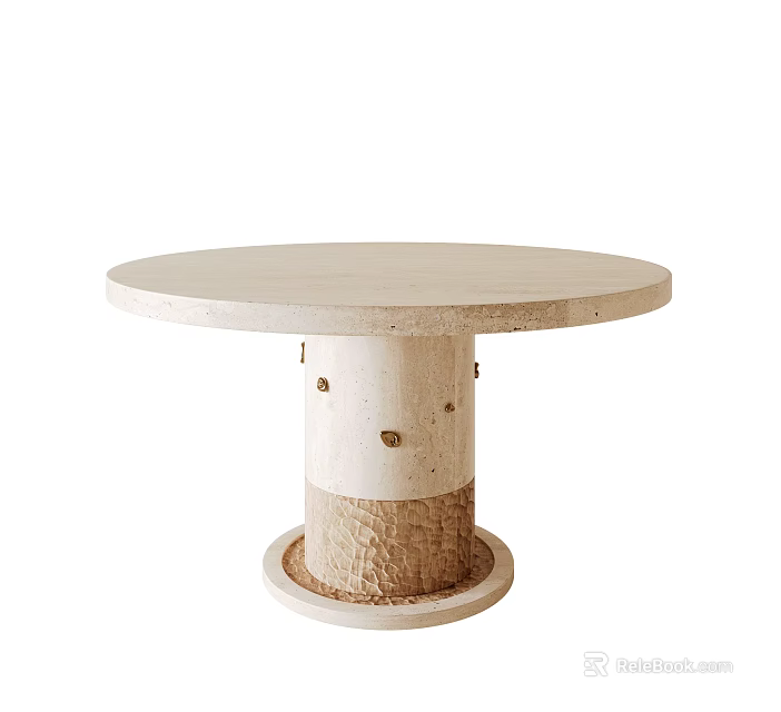 Stylish Round Dining Table With Light Colored Top And Textured Cylindrical Base 3d model 