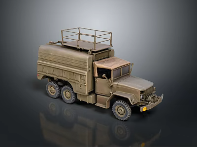 Military Style Olive Green Utility Vehicle With Roof Cargo Rack And Six Wheel Drive 3d model