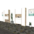 Modern White Wooden Shoe Cabinet With Open Shelves For Shoes Decorative Art And Potted Cactus