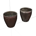 Two Handcrafted Brown Textured Rustic Ceramic Pots With Light Edge Details