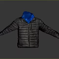 Warm Hooded Quilted Puffer Jacket In Dark Gray With Blue Hood