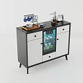 Modern Black And White Sideboard With Glass Door Drawers And Coffee Maker Cups
