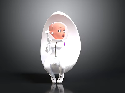 Cartoon Astronaut Character In White Egg Shaped Capsule With Gray Background 3d model