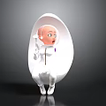 Cartoon Astronaut Character In White Egg Shaped Capsule With Gray Background