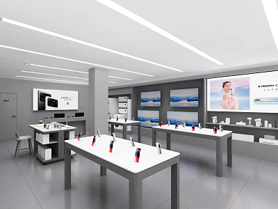 Chanel Boutique Modern Interior With Display Tables Luxury Products Large Screen Model And Lighting 3d model