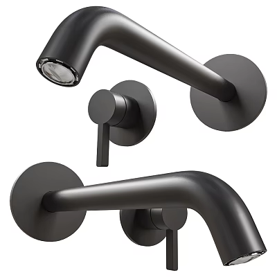 Sleek Black Modern Wall Mounted Faucet With Round Handles And Curved Spout 3d model