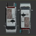 White FBI Surveillance Vans With Satellite Dishes Open Doors And Interior Equipment