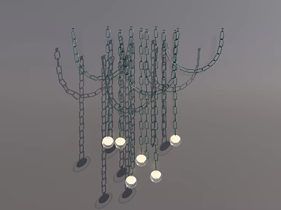 Modern Hanging Chandelier Featuring Multiple Chains and Illuminated Bulbs Design 3d model