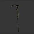 Mythical Metal Scythe Weapon With Curved Blade And Decorative Long Handle