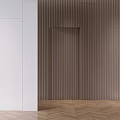 Sleek Swing Door In Modern Interior With White Walls Wooden Vertical Stripes And Herringbone Flooring