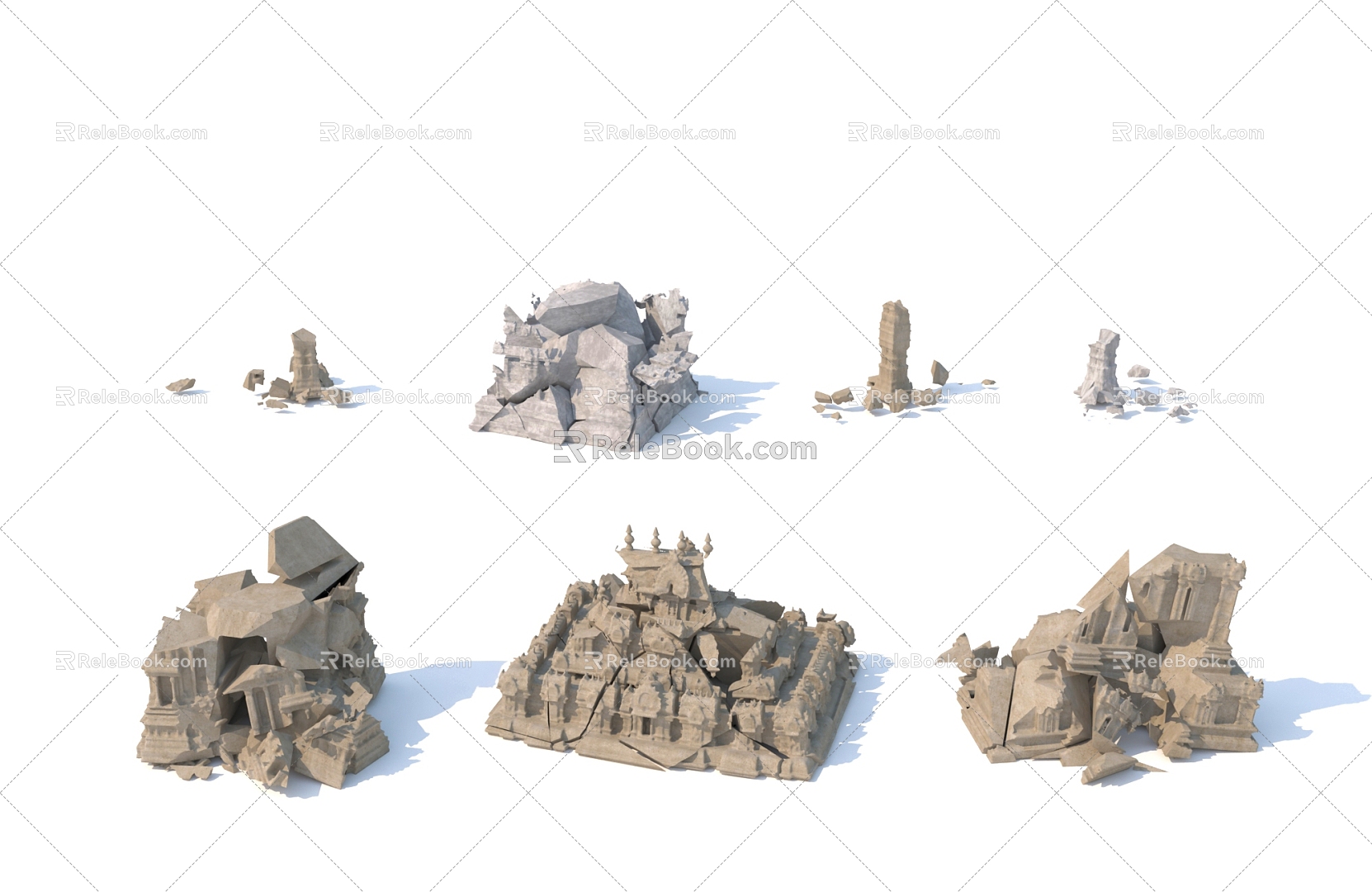 Damaged Building Damaged Building Broken Old Pillar Retro Stone Damaged Building Simple European Stone Building 3d model