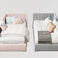 Modern Single Beds With Pink And Gray Vertical Striped Headboard Pillows And Blankets