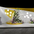 Floral Display Platform With White Panel Yellow Background Circular Dots And Logo Design