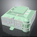 Scenic View of Classical Light Green Building with Arched Windows Dome and Steps