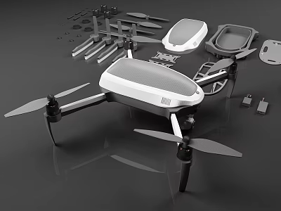 Detailed Drone Components Layout With Propellers Battery Controller And Parts 3d model