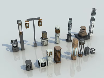 Street lamp post outdoor floor lamp stone lamp 3d model