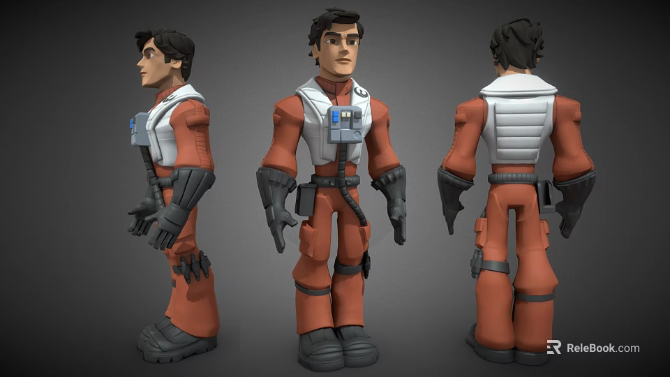 Game And Movie Character 3D Model With Orange Uniform White Vest And Gear 3d model