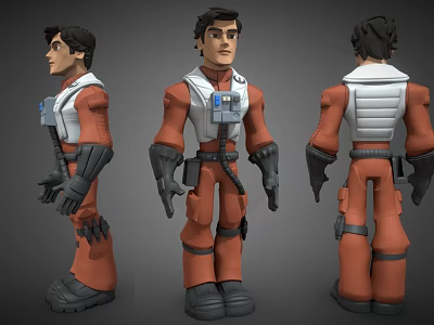 Game And Movie Character 3D Model With Orange Uniform White Vest And Gear 3d model