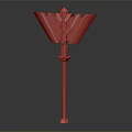 Decorative Battle Hammer With Red Shaft Golden Accents And Black Blades