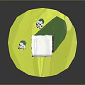 Cartoon Scene With Red Door Black Heart Snow On Top White Sheep On Green Grass