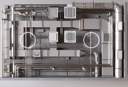Industrial air ventilation pipe, fresh air pipe, fire pipe, air conditioning pipe, ceiling 3d model
