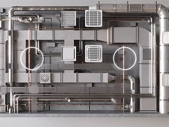 Industrial air ventilation pipe, fresh air pipe, fire pipe, air conditioning pipe, ceiling 3d model