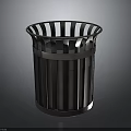 Architectural Modern Metal Waste Bin With Striped Cylindrical Design For Public Spaces