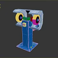 Household Grinding Tool With Blue Base Yellow Wheels And White Guard Stand