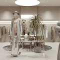 Modern Clothing Store Interior With Mannequins Hats Clothing Racks And Plants