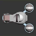 Cartoonish Toy Like Object With Pink Handle Gray Body And Blue Spherical Bases