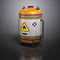 Industrial Storage Tank Cylindrical Orange Silver With Yellow Warning Stripes Flame Symbol Metal Stand Pipes